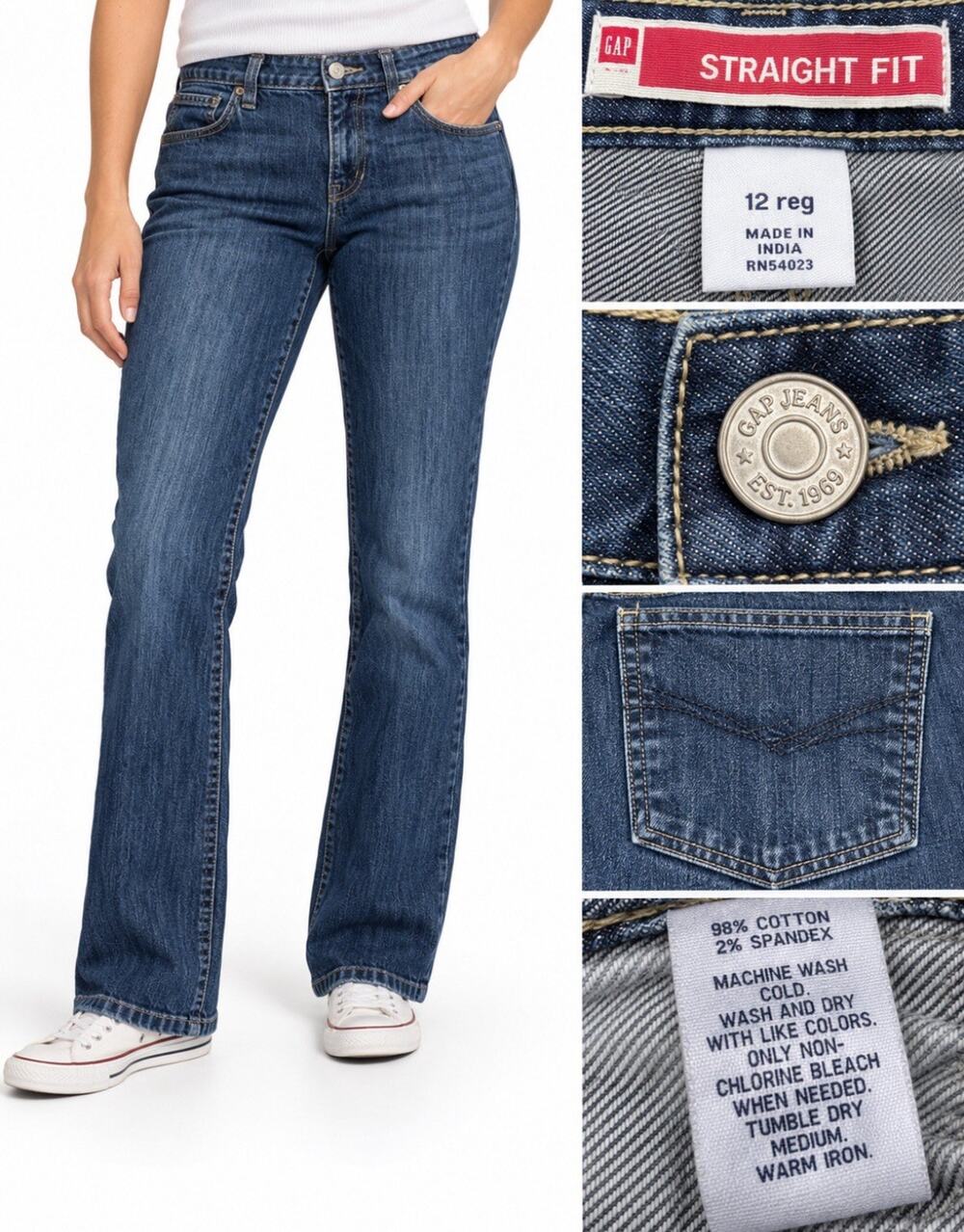 Y2K Indie Sleaze Gap Straight Fit Straight Leg Jeans 12 Dark Wash Indigo 2000s